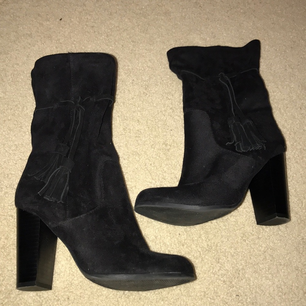 Black Suede Tassel Booties
